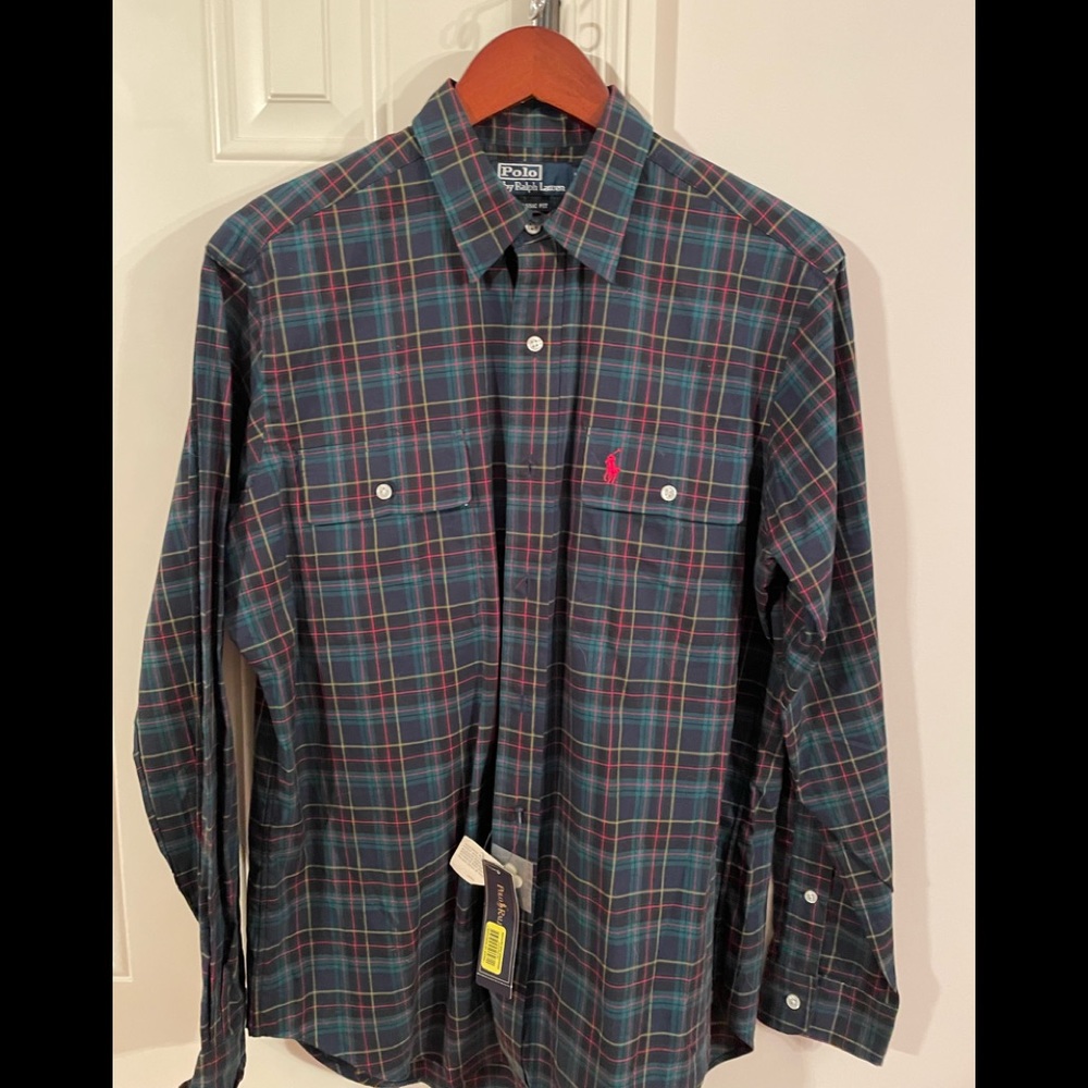 NEW Ralph Lauren long sleeve green plaid shirt. NWT Sz Men’s Medium.